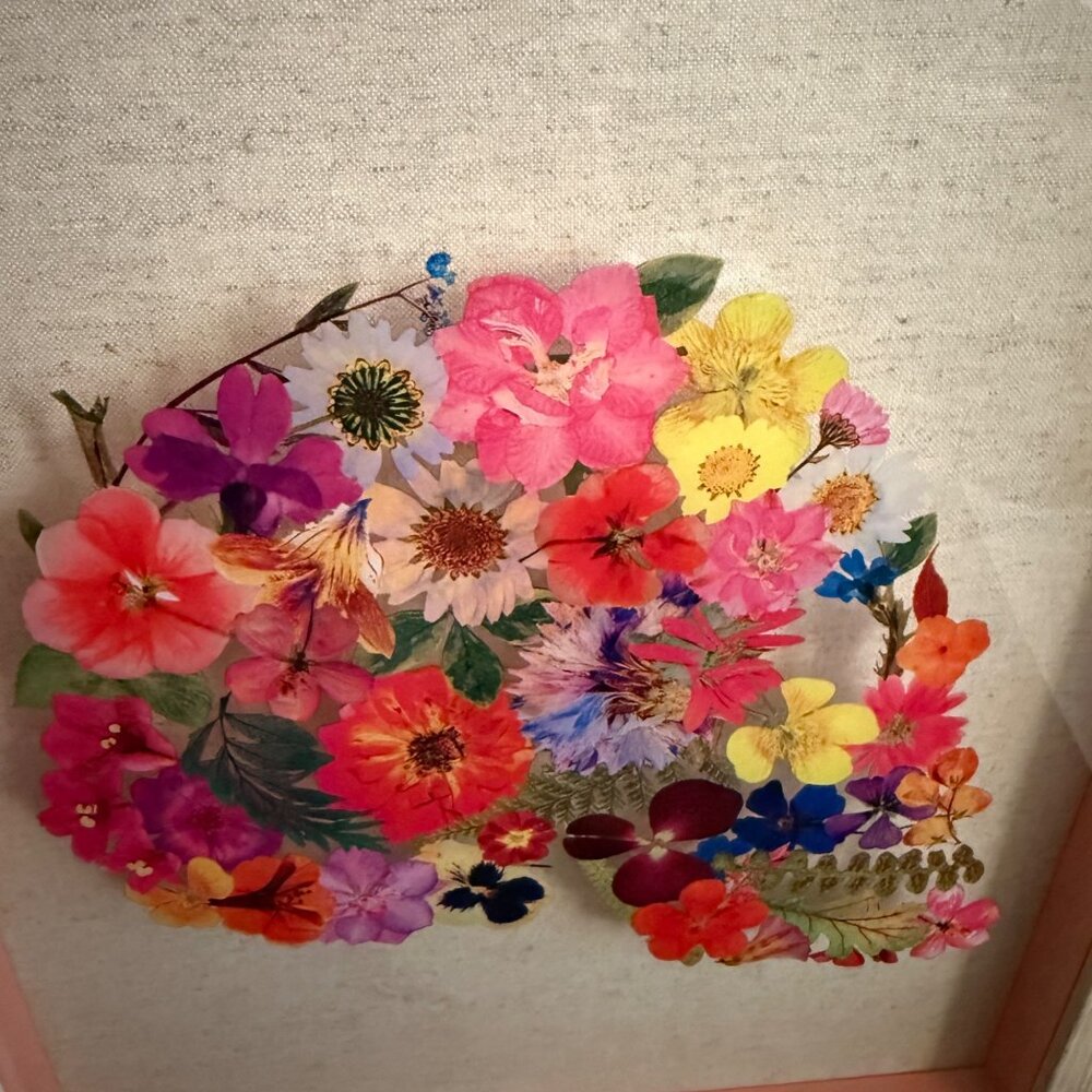 Pressed Flower Skull Artwork In Wooden Frame - Picture 3 of 5